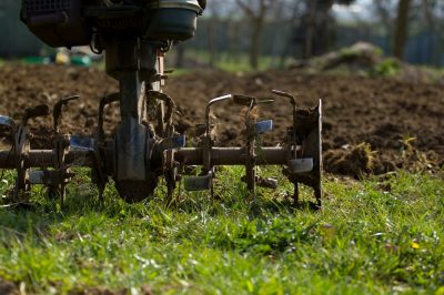 Cava el césped con una cultivadora